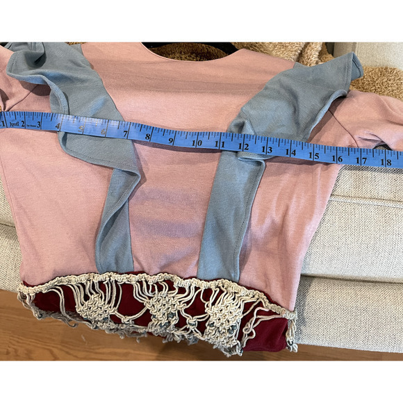 Vintage Homemade Funky Pink Red‎ Blue Ruffle Costume with Belt Boho Small - Picture 9 of 10